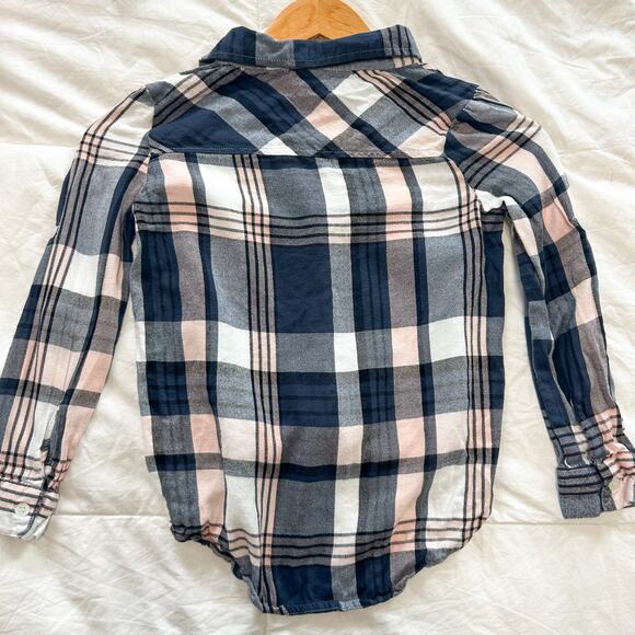 Tommy Bahama Girls Plaid Button Front Shirt Navy Pink Cotton Blend EUC Size 7 - Picture 4 of 4